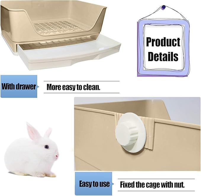 kathson Large Rabbit Litter Box Trainer, Potty Corner Toilet with Drawer Bigger Pet Pan for Adult Hamster, Guinea Pig, Ferret, Galesaur, Bunny and Other Animals (Brown)