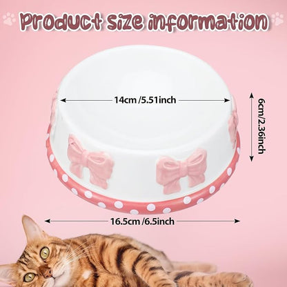 Reallnaive 2 Pcs Pink Bow Ceramic Bowl for Small Dog and Cat Cute Bowtie Pet Bowl for Food Water Macaron Pink Dish Pets Feeding Bowls Suitable Small Cat Dogs