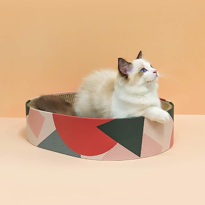ComSaf Cat Scratcher Cardboard Bed Lounge Couch for Indoor Cats Oval Shape 17"x13", Kitty Cat Scratching Pad Recycle Corrugate Scratcher Long Lasting Furniture