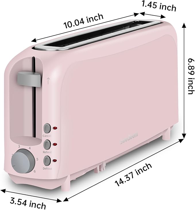 SEEDEEM 2 Slice Slim Toaster, Single 10" Long Slot Toaster Fits Bagels &