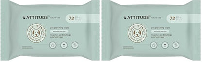 ATTITUDE Pet Grooming Wipes, Hypoallergenic Plant and Mineral-Based Ingredients, Vegan and Cruelty-Free Biodegradable Products, Unscented, 72 count (Pack of 2)