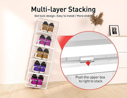 Kuject XX-Large Shoe Storage Boxes Organizers Clear Plastic Stackable 12 Pack