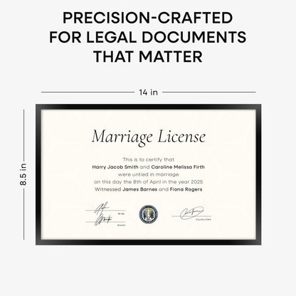 Homeforia 8.5 x 14 Marriage License Frame Black, High End Metal 8.5x14 Marriage Certificate Frames, 14x8.5 Picture Frame for Wall & Tabletop, 8.5 by 14 Photo Frames, Tempered Glass, Wall Kit, Set of 1
