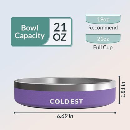 Coldest Dog Bowl - Anti Rust Metal, Non Slip, 3 Layers Insulated Stainless Steel Dog Bowls - Spill Proof & Heavy Duty - Water Bowl for Dogs, Cats & Pets, Dish Washer Safe (21 oz, Galaxy Purple)