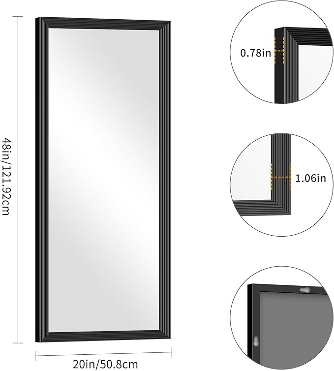 Black Bathroom Mirror 20 x 48 Inch Rectangle Wave Beveled