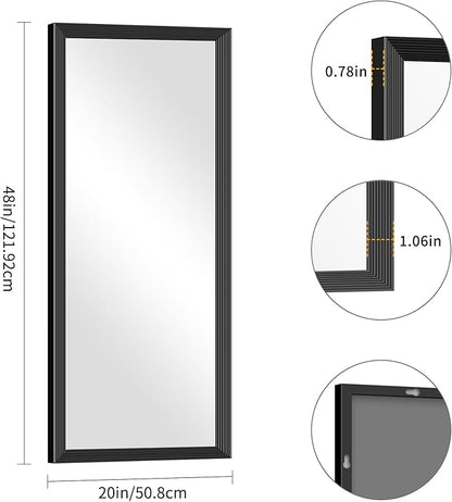 Black Bathroom Mirror 20 x 48 Inch Rectangle Wave Beveled