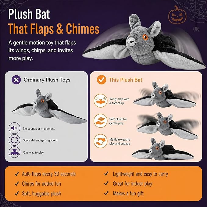 Flapping Bat Dog Toy, Flying Bat Toy for Dogs & Cat with Chirping & Flapping Wings, Interactive Rechargeable Bat Toy, Hanging Solo Play & Wand Compatible，1PC