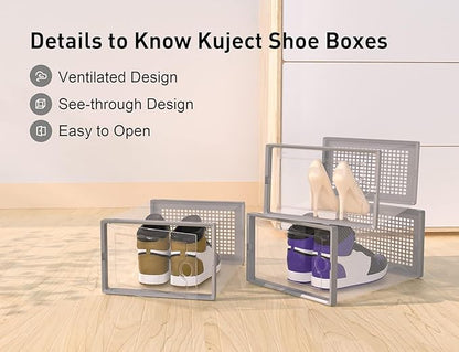 Kuject X-Large Shoe Storage Boxes Organizers Clear Plastic Stackable 12 Pack
