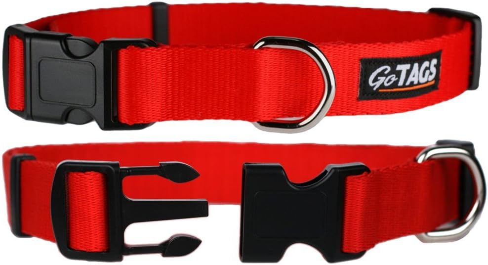 GoTags Dog Collars, Durable Solid Nylon Dog Collars in 5 Color Options and 4 Adjustable Sizes for Puppy and Dogs Extra Small, Small, Medium or Large