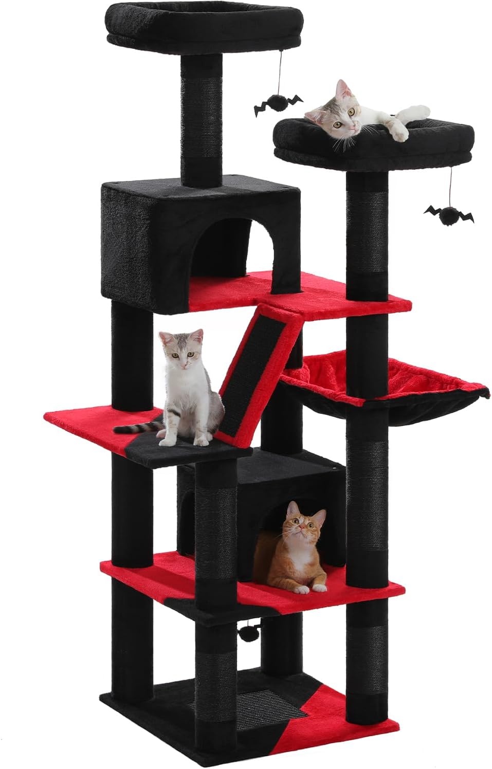 PAWZ Road 70 Inch Cat Tower, Gothic Cat Tree with 2 Cozy Condos, 2 Plush Perch, Large Basket, 2 Scraching Pad & 6 Scraching Posts for Indoor Cats Large Adult