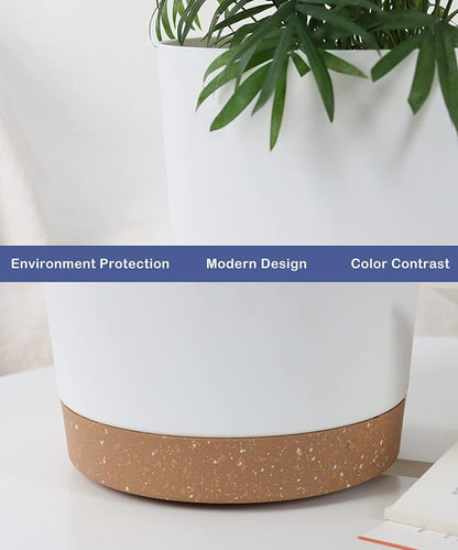 kubvici 2 Pack 8 Inch Planters for Indoor Plants, Plastic Flower Pots Plant Pots Indoor with Drainage Saucer for Outdoor Garden Home Plant, White 8”
