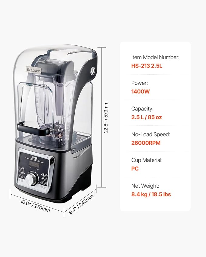 VEVOR Blender for Smoothies, 85 oz 1400W, Professional Blender