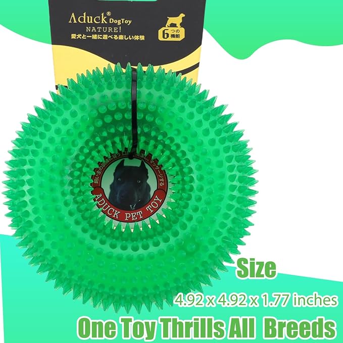 ADUCK Dog Squeaky Chew Toys for Aggressive Chewers, Small Medium Large Dogs Teeth Cleaning Soft Natural Rubber Float Toy for Indoor Outdoor Water Pool, Donut Ring Design 4.92 inch, Crystal Green