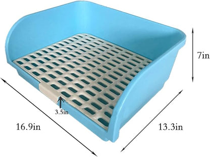 Hamiledyi Large Rabbit Litter Box Corner Bedding Box Chinchilla Toilet Trainer Square Potty Pet Pan for Adult Guinea Pig, Galesaur.Ferret and Other Animals Blue