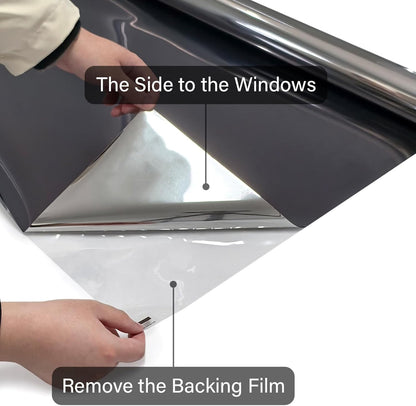 Kromapolis One Way Window Privacy Film Reflective Mirror Home Window Tint, Daytime Privacy Heat Control Anti UV Glass Tinting Static Cling (Black-Silver, 23.6 x 78.7 inch)