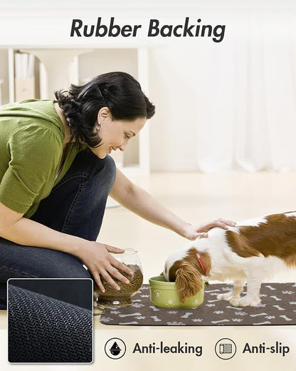 MontVoo Dog Food Mat-Pet Feeding Mat for Food and Water-No Stains Quick Dry Dispenser Cat Bowl Mat for Messy Drinkers(17"x28" Brown)