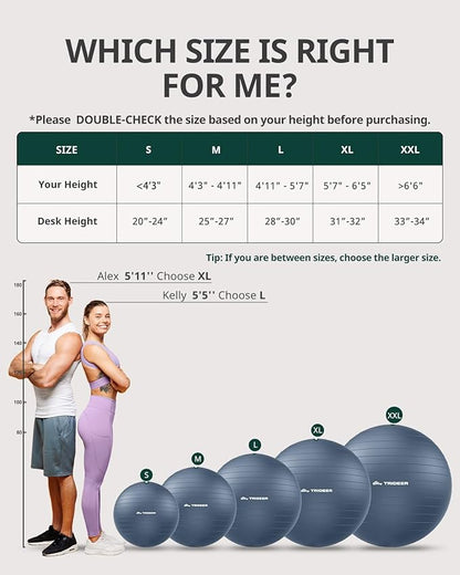 Trideer Exercise Ball for Yoga, Pilates & Fitness – Stability Ball Equipment