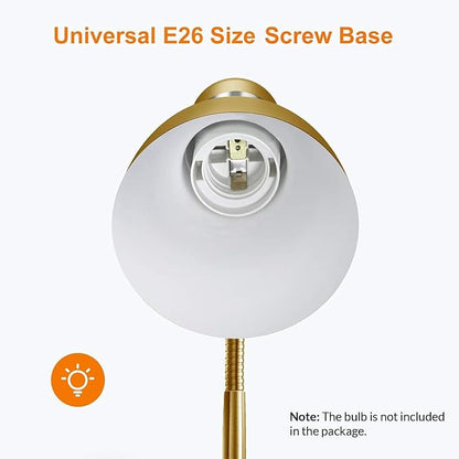 LEPOWER Metal Desk Lamp, Adjustable Goose Neck Table Lamp, Eye-Caring Study Desk Lamps for Bedroom, Study Room and Office (Gold)