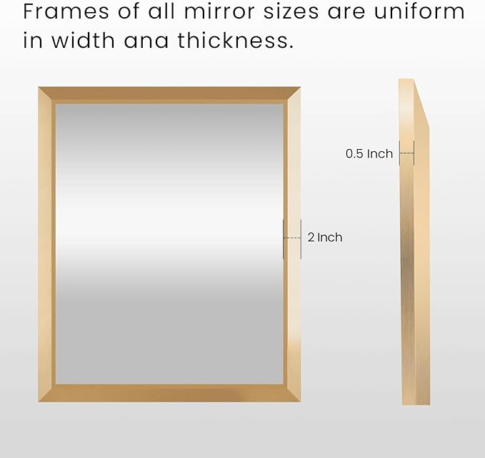 Amorho Bathroom Mirror, 40x36 Inch Golden Thick Metal Framed Wall Mirrors