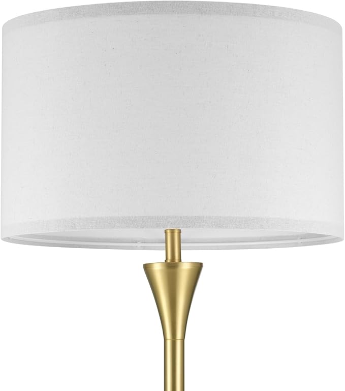 GLOBE Electric 61000150 60" Floor Lamp, Antique Brass Finish, Beige Fabric Shade, Mid-Century Modern Standing Lamp, E26 Base, Sustainable Design for Living Rooms and Bedrooms