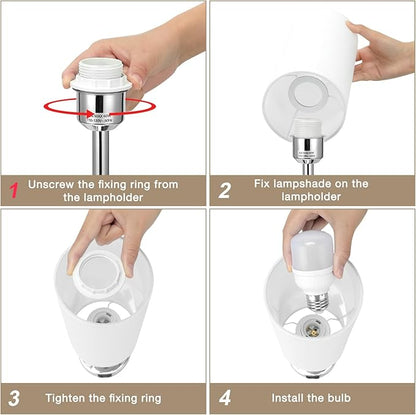 Bedside Table Lamps for Bedroom Set of 2 - Touch Lamp for Nightstand with USB-A+C Charging Ports - 3 Way Dimmable Small Desk Lamp White for Office, Dorm Room, Living Room, Reading, Nursery