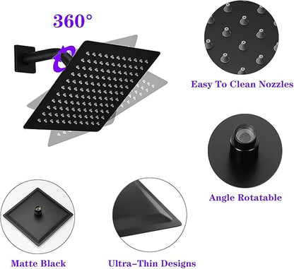 8"High Pressure Square Rain Shower Head and 2-in-1 Hand Shower.Equipped