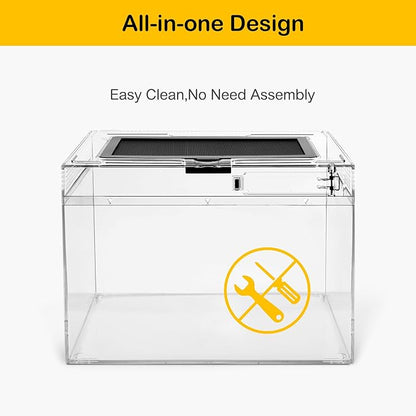HELIME Reptile Polycarbonate Terrarium Kit 7 Piece Starter Habitat for Tarantula,Lizards,Frogs,Geckos,or Hermit Crabs,Tank with Escape-Proof Locking Lid,Light,Hygrometer,Hide,Tweezer,Bowl,Sprayer L