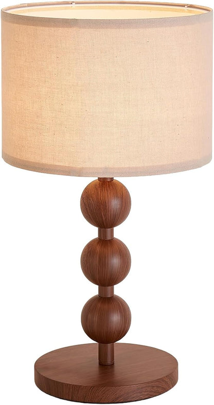 Bedside Nightstand Table Lamp for Bedroom Red Wood Pattern Iron Lamp with Fabric Shade, Mid Century Modern Farmhouse Table Lamp Desk Lamp for Living Room Home Office with LED E26 Bulb