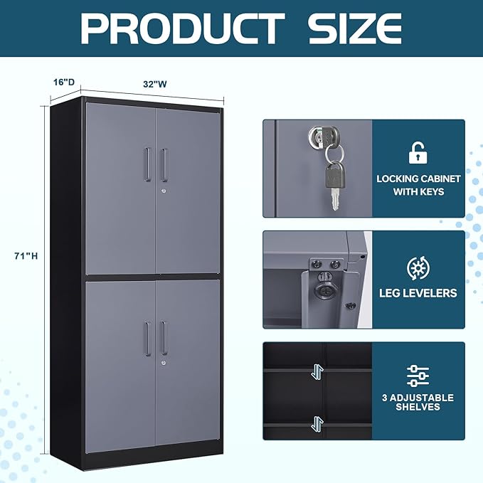MIIIKO Metal Garage Storage Cabinet