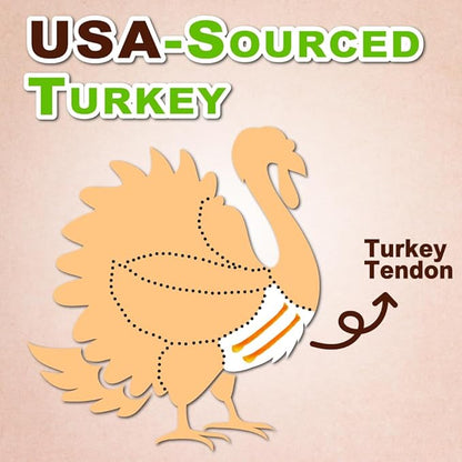 AFreschi Turkey Tendons for Dogs, USA-Sourced, Healthy Dog Treats, Rawhide-Free Puppy Chews, Long Lasting, All Natural, Hypoallergenic Dog Treats for Medium Breeds, 20 Count Box Bone (M)