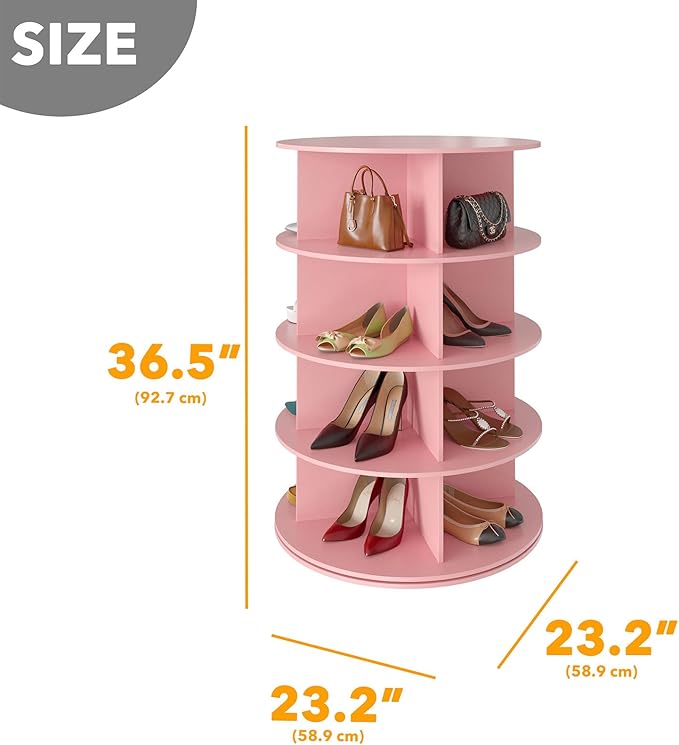 SpaceAid 4 Tier Rotating Shoe Rack Tower, Spinning Shoe Display Lazy Susan