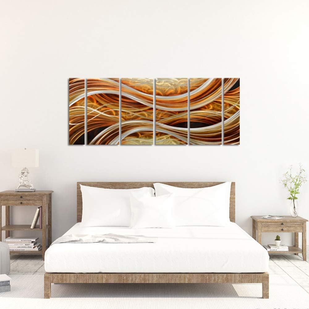 Yihui Arts Abstract Metal Wall Art - Hand Crafted 6 Pieces Large Panels, Unique 3D Aluminum Modern Contemporary Home Accent