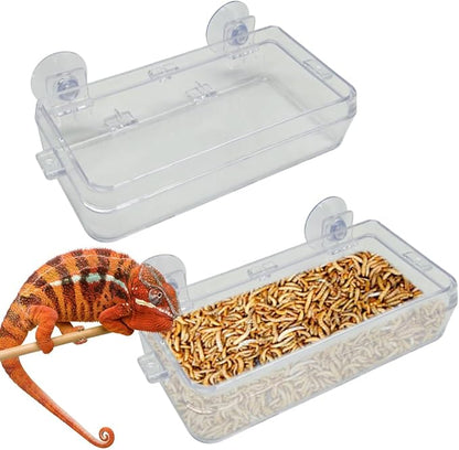 Reptile Feeder Chameleon Bowl 2 Pcs Anti-Escape Food Dish Bowl with Suction Cup for Chameleon Iguana Lizard Reptile Food and Water Feeding (White, M)