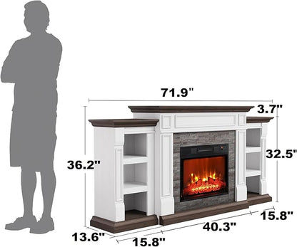 72" Electric Fireplace with Mantel and Cabinets, Fireplace TV Stand