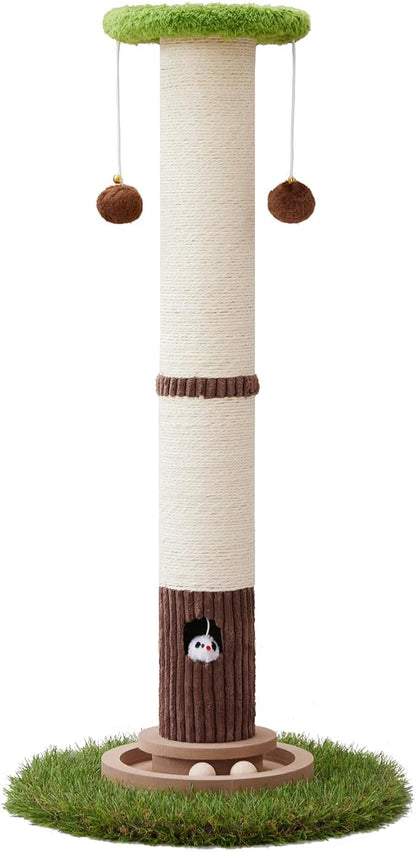 34inches Tall Cat Scratching Post with Cat Ball Track Toy Heavy Duty and Thicker Large Diameter Natural Sisal Cat Scratcher Post for Indoor Cats Protect Your Furniture
