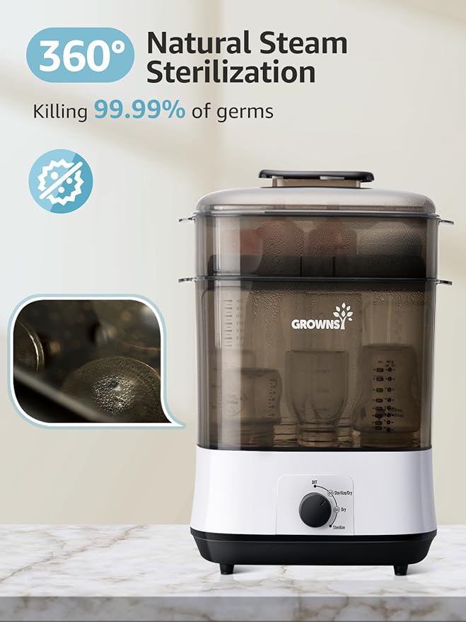 Grownsy Adjustable 4 in 1 Large Bottle Sterilizer and Dryer, 8 Bottles Capacity