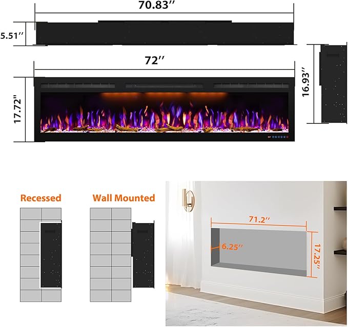 72 inch Electric Fireplace