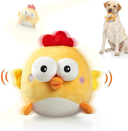 Interactive Dog Toy Ball, Rechargeable Jumping Plush Toy with Motion Activation for Small Large Dogs, Squeaky Moving Bouncing Ball for Pets Keep Busy Reduce Boredom, No Loud Music (Chicken)