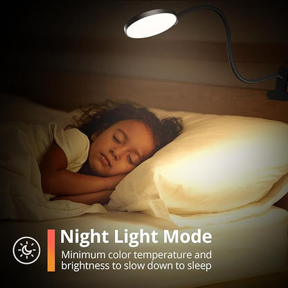 Reading Light with Remote, LED Desk Lamp Clip on [1H Timer & Nightlight] RA>95 Dimmable Flexible Gooseneck, Reading Lamp with Clamp for Table - 4.7'' (Adapter Included)