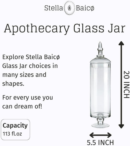Large Glass Apothecary Jars with Lids, Tall Glass Canister, Candy Jar for Candy Buffet, Classic Footed Decorative Jars for Wedding and Party (Height: 20", Diameter: 5.5")