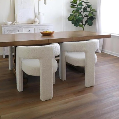 DAYALANE Modern Barrel Dining Chairs Set of 4, Upholstered Boucle Dining Room & Kitchen Chair with Curved Back, Comfy Accent Side Reading Armchair for Living Room Bedroom Kitchen Home Office, White