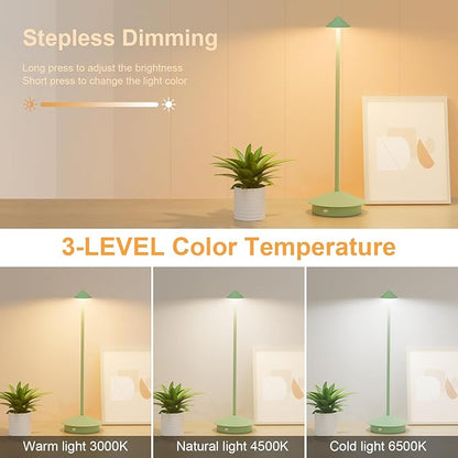 2-Pack 6000mAh Rechargeable Led Table Lamp Cordless,3000K-6000K Stepless Dimming Touch Lamps with Memory Function,IP54 Waterproof Aluminum Table Light for Outdoor/Bars/Restaurant/Patio(Green)