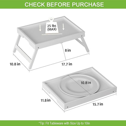 Youpehom Bed Tray Table with Folding Legs, Bamboo Breakfast in Bed for Kitchen Serving Tray, Sofa, Eating, Used As Laptop Desk Snack Tray (4 Pack, White Color)