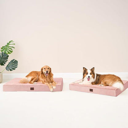 EHEYCIGA Orthopedic Dog Bed Large with Removable Washable Cover, 50IN Pink | Egg Crate Foam Support, Durable Oxford fabric, Non-Slip Bottom, Machine Washable, Soft Waterproof Plush Pet Bed Mat For Crate
