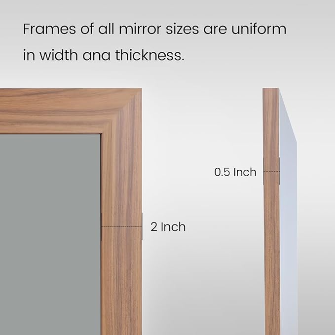 Amorho Bathroom Mirror, 24x32 Inch Wall Mirror, Walnut Wood Grain Metal Framed