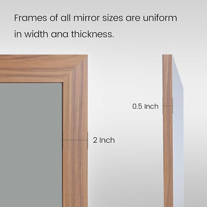 Amorho Bathroom Mirror, 50 X30 Inch Wall Mirror, Walnut Wood Grain Metal Framed