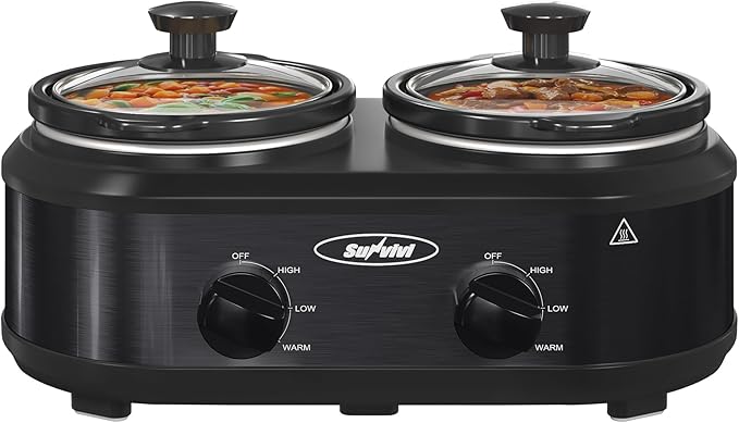 Sunvivi Double Slow Cooker, 2 Pot Small Mini Crock Buffet Servers and Warmer