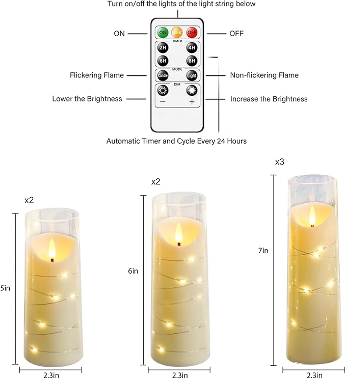 Flameless Candles with Embedded Star String, Battery Operated LED Pillar