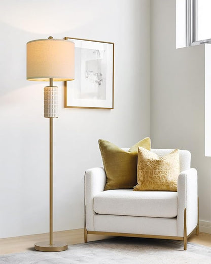 PoKat Antique Gold Ceramic Floor Lamp for Living Room Bedroom, 64" Modern Tall Standing Lamp with Rotary Switch, Traditional Living Room Lamp for Corner, Home Office, Nursery, Warm Gold