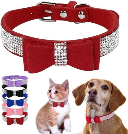 Serijoars Small Dog Collar with Rhinestone Crystal Diamond Colorful Bling Girl Puppy Cat Collars (S, Red1)